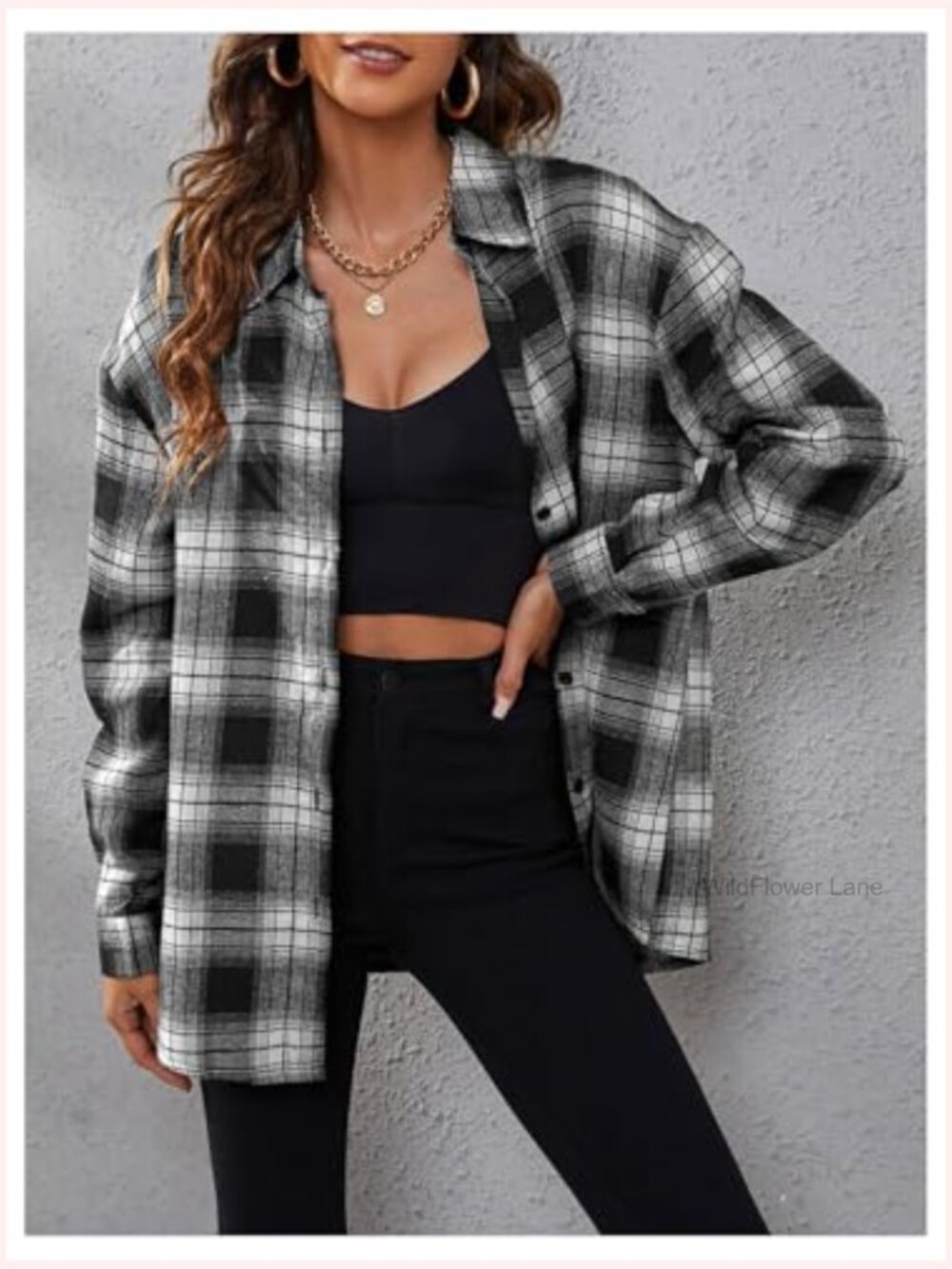 Vintage Plaid Button Down Shirt Long Sleeve Blouse Top - Picture 3 of 6